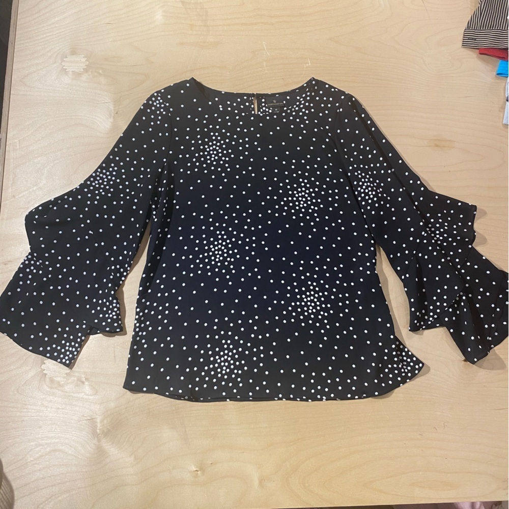 Worthington Black and White Dotted Blouse Medium (QM)